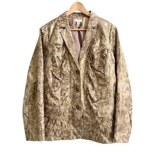 Chico’s 3 (16) Metallic Gold Snake Print Reptile Jacket Animal Pattern Blazer